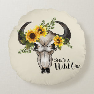 Coussins Ronds "Elle est un sauvage" avec le crâne/tournesol pers