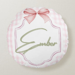 Coussins Ronds Ember Personnalisé Baby Girl Nursery Bow&En vichy