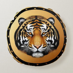 Coussins Ronds Emblème de crête de tigre doré