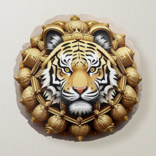 Coussins Ronds Emblème de crête de tigre doré
