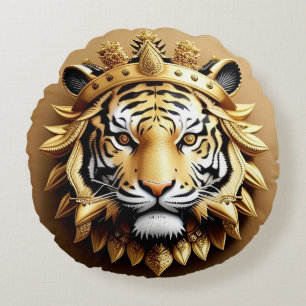 Coussins Ronds Emblème de crête de tigre doré
