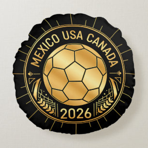Coussins Ronds Emblème de football doré 2026 Mexique États-Unis