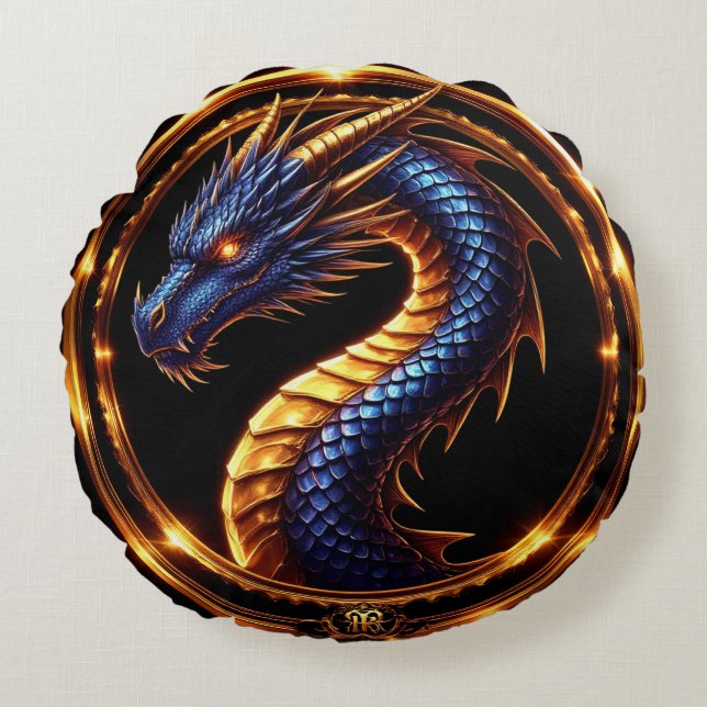 Coussins Ronds ✨ Emblème de gemme de dragon médiéval ✨ (Devant)
