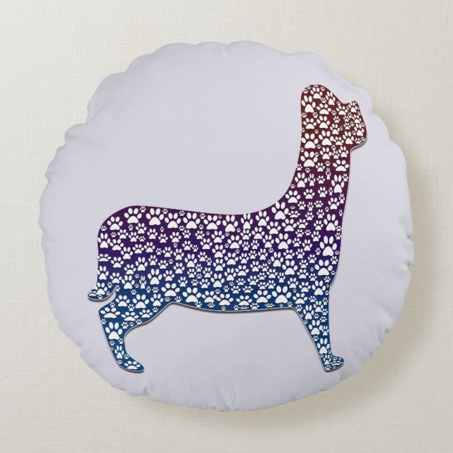 Coussins Ronds Embossed Indigo Gradient Paw Print Dog Outline (Devant)