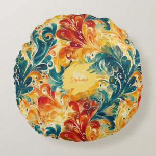 Coussins Ronds Emerald Green & Gold Abstrait Paisley Feuilles (3)