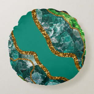 Coussins Ronds Emerald Green & Gold Agate Parties scintillant