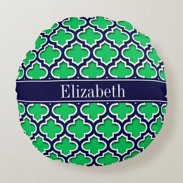 Coussins Ronds Emerald Navy Marocain #5DS Navy Monogramme Nom (Devant)