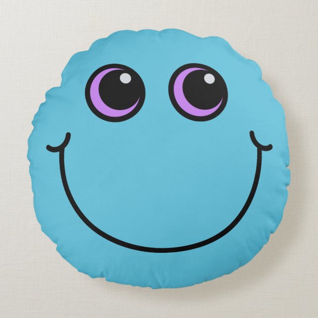 Coussins Ronds Emoji de sourire bleu font face (Devant)