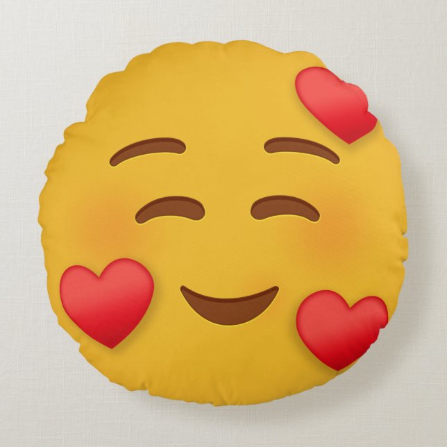 Coussins Ronds Emoji Souriez Avec Coeurs (Devant)
