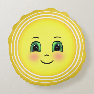 Coussins Ronds Emoji visage heureux soleil rayonnant mignon