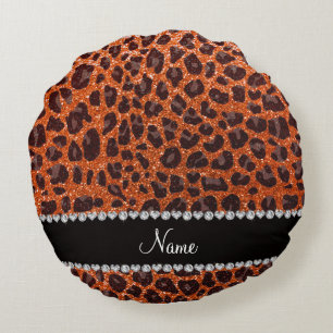 Coussins Ronds Empreinte de léopard de parties scintillant orange