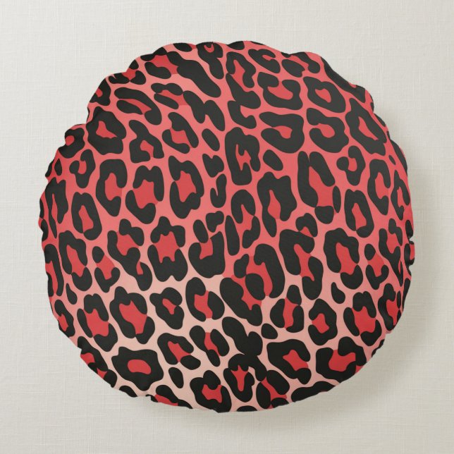 Coussins Ronds Empreinte de léopard en gras rouge et noir (Devant)