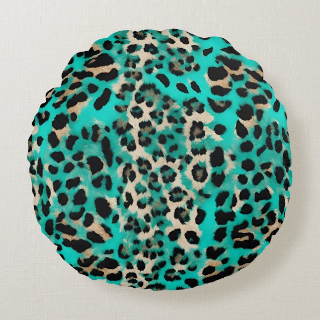 Coussins Ronds Empreinte de léopard Turquoise Turquoise (Devant)