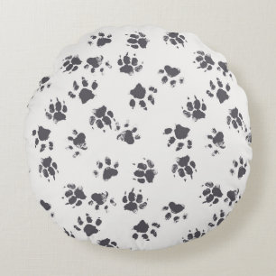 Coussins Ronds Empreintes Paw : Chien Monochrome Sans Seamless.