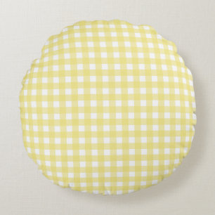 Coussins Ronds En vichy jaune pâle et blanc