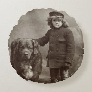 Coussins Ronds Enfant avec le chien, C1885