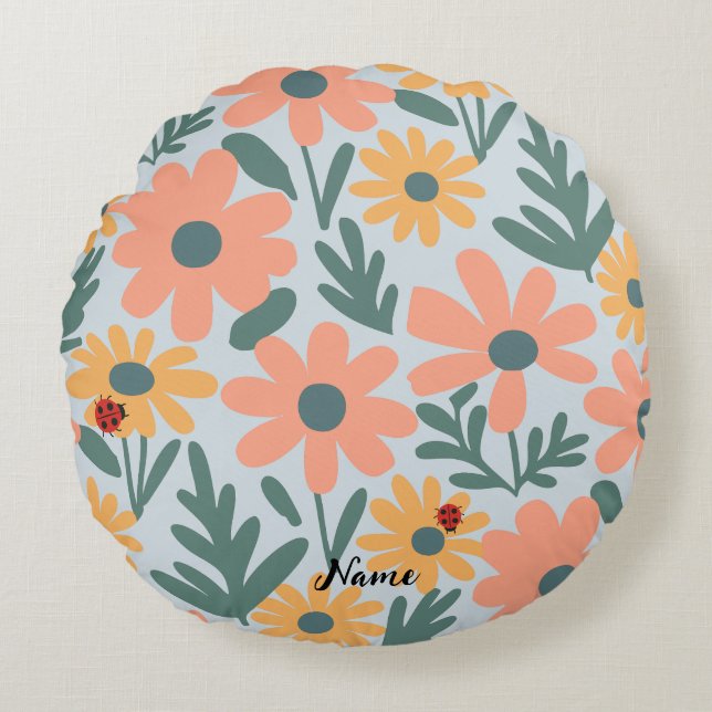 Coussins Ronds Enfants Cute Ladybug Polka dot Daisy Flower Motif (Devant)