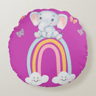 COUSSINS RONDS ENFANTS FILLES GARÇONS DESIGN ÉLÉPHANT ROSE