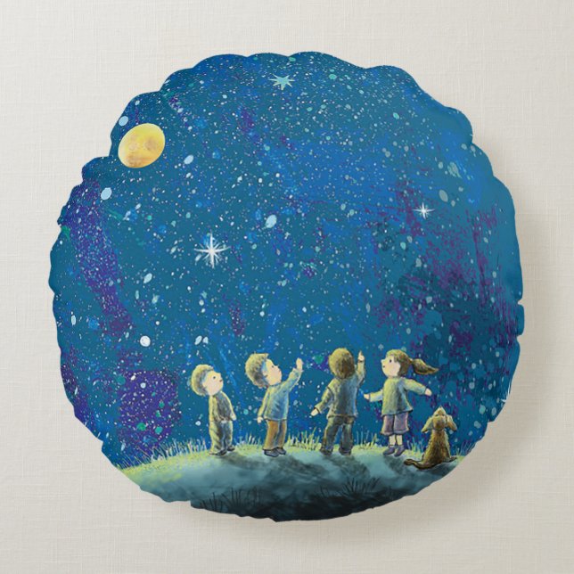 Coussins Ronds Enfants Regardant Night Sky (Devant)