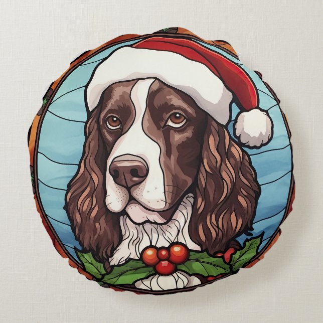Coussins Ronds English Springer Spaniel Vitrail de Noël (Dos)