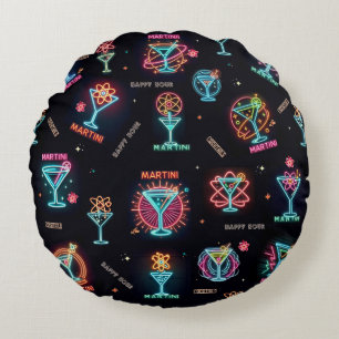 Coussins Ronds Enseigne au néon Espace Âge Martini Atomique Cockt