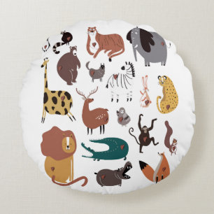 Coussins Ronds Ensemble de dessins animés gribouillés mignons et