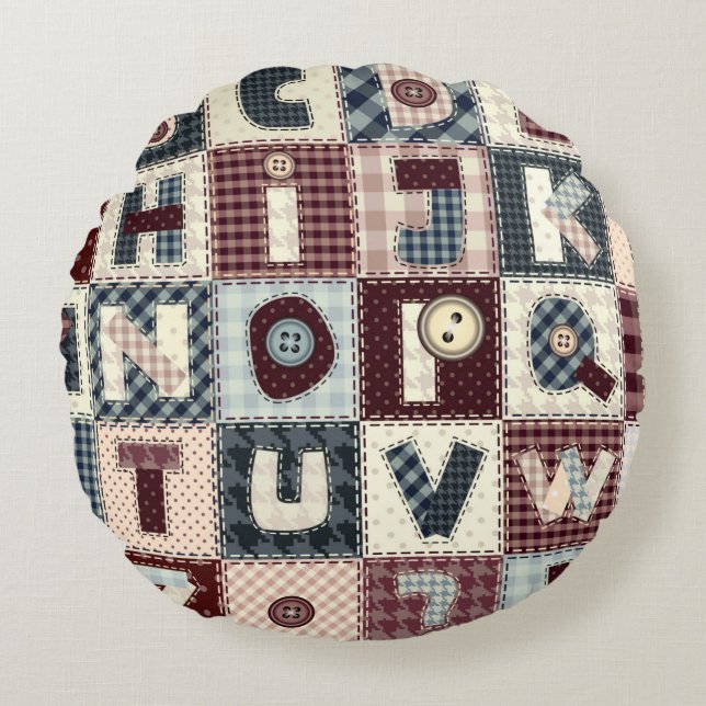 Coussins Ronds Ensemble de lettres alphabétiques en style patchwo (Devant)