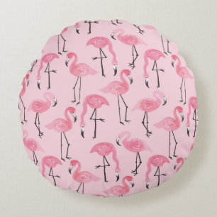 Coussins Ronds Ensemble Flamant rose rose, Motif d'été tropical.