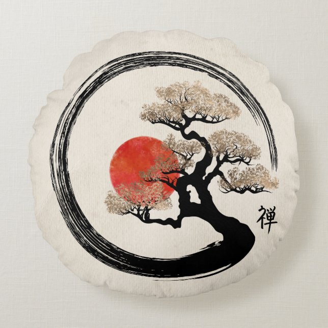 Coussins Ronds Enso Circle et Bonsai Tree sur toile (Devant)