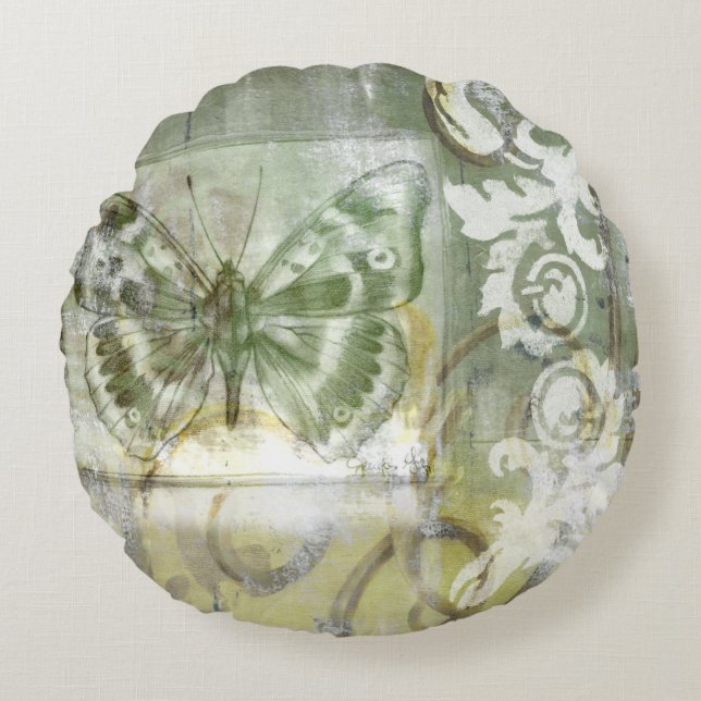 Coussins Ronds Entrée de papillon vert avec porte en fer (Devant)