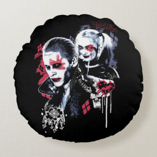 Coussins Ronds Équipe de suicide | Graffiti peint Joker & Harley