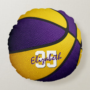 Coussins Ronds équipe d'or violet couleurs fille garçon de basket
