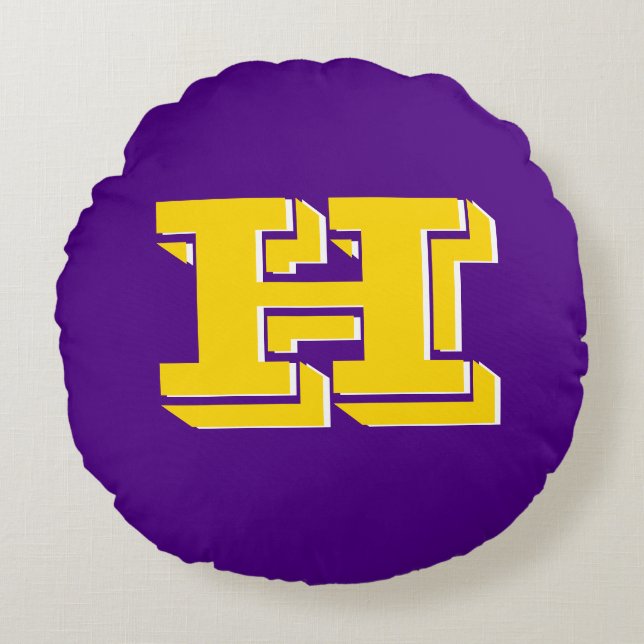 Coussins Ronds Équipe violet et or, fierté monogramme (Devant)