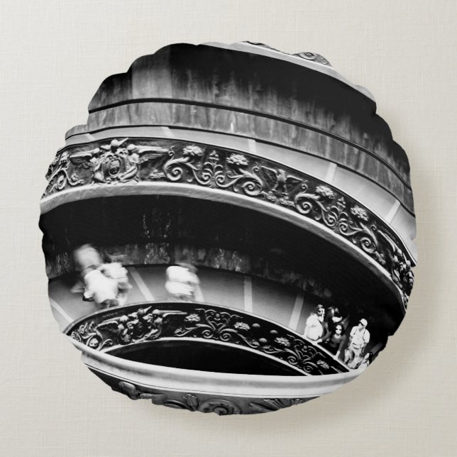 Coussins Ronds Escalier spiral noir et blanc (Devant)