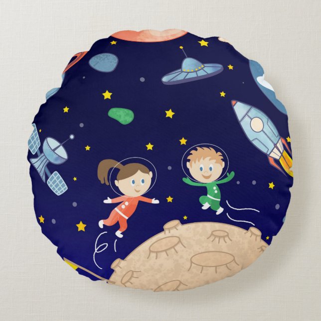 Coussins Ronds Espace enfants lune atterrissage spatial satellite (Devant)