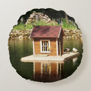 Coussins Ronds Etang décoratif avec maison d'oiseaux et toboggan