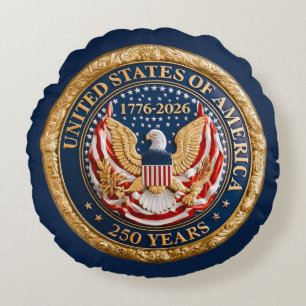Coussins Ronds États-Unis 250 Ans 1776-2026 Drapeau Américain Aig