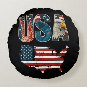 Coussins Ronds Etats-Unis Patriotique 4 juillet Amérique Drapeau 