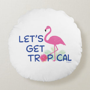 Coussins Ronds Été Lets-get-Tropical-Pink-Flamant rose