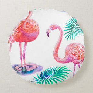 Coussins Ronds Été tropical avec flamants roses feuilles de palmi