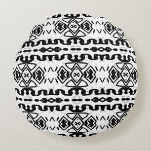 Coussins Ronds Ethnic Aztec, Motif Vintage à rayures.