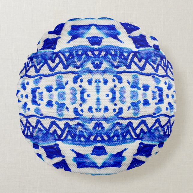 Coussins Ronds Ethnic Indigo Arrow Native Motifs (Devant)