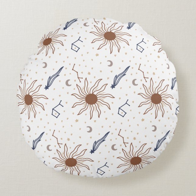 Coussins Ronds Étoile céleste, soleil et lune (Devant)