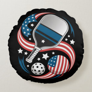 Coussins Ronds Étoile Patriotique Rayures Drapeau USA Pickleball