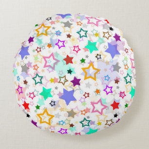 Coussins Ronds Étoiles colorées blanches 