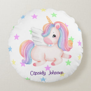 Coussins Ronds Étoiles de licorne arc-en-ciel pastel