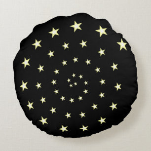 Coussins Ronds Étoiles élégantes en spirale sur fond noir