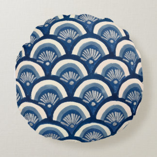 Coussins Ronds Éventail de vagues indigo