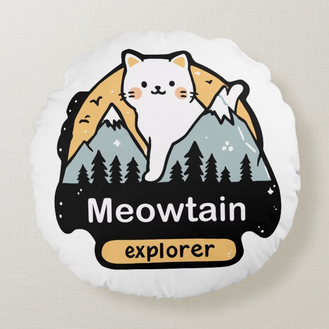 Coussins Ronds Explorateur de Meowtain – Conception d'aventure de (Devant)
