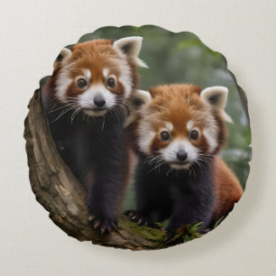 Coussins Ronds "Explorateurs en haut de l'arbre : Pandas rouge bé
